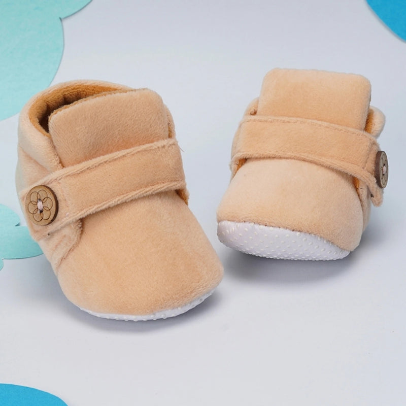 Baby Unisex Velvet Velcro Booties (Beige)-BT4266