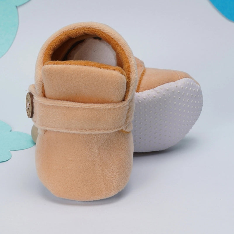 Baby Unisex Velvet Velcro Booties (Beige)-BT4266
