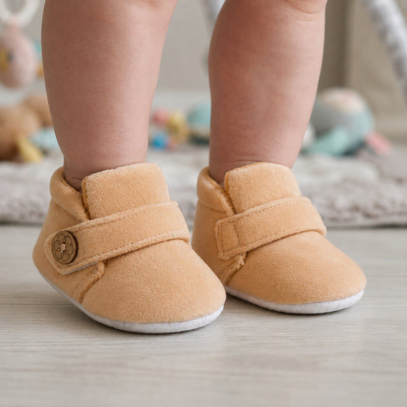 Baby Unisex Velvet Velcro Booties (Beige)-BT4266