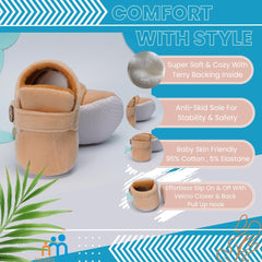 Baby Unisex Velvet Velcro Booties (Beige)-BT4266