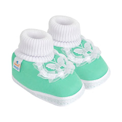 6 To 12 Month Baby Boys & Girls Cotton Pre-Walker Butterfly Frill Booties (Green)-BT42
