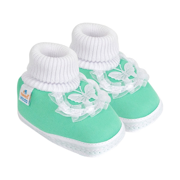 6 To 12 Month Baby Boys & Girls Cotton Pre-Walker Butterfly Frill Booties (Green)-BT42