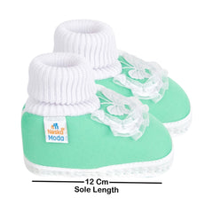 6 To 12 Month Baby Boys & Girls Cotton Pre-Walker Butterfly Frill Booties (Green)-BT42