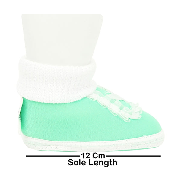6 To 12 Month Baby Boys & Girls Cotton Pre-Walker Butterfly Frill Booties (Green)-BT42