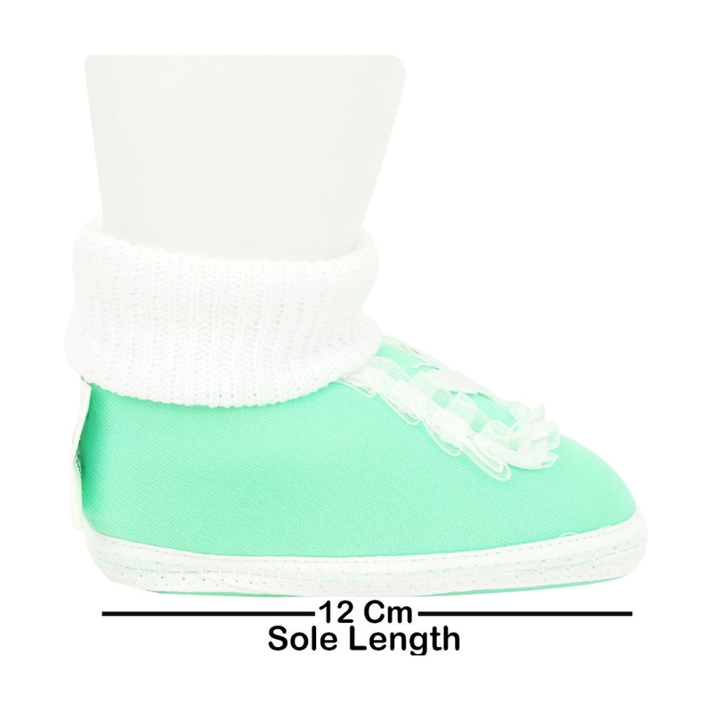 6 To 12 Month Baby Boys & Girls Cotton Pre-Walker Butterfly Frill Booties (Green)-BT42