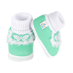 6 To 12 Month Baby Boys & Girls Cotton Pre-Walker Butterfly Frill Booties (Green)-BT42
