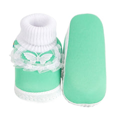 6 To 12 Month Baby Boys & Girls Cotton Pre-Walker Butterfly Frill Booties (Green)-BT42