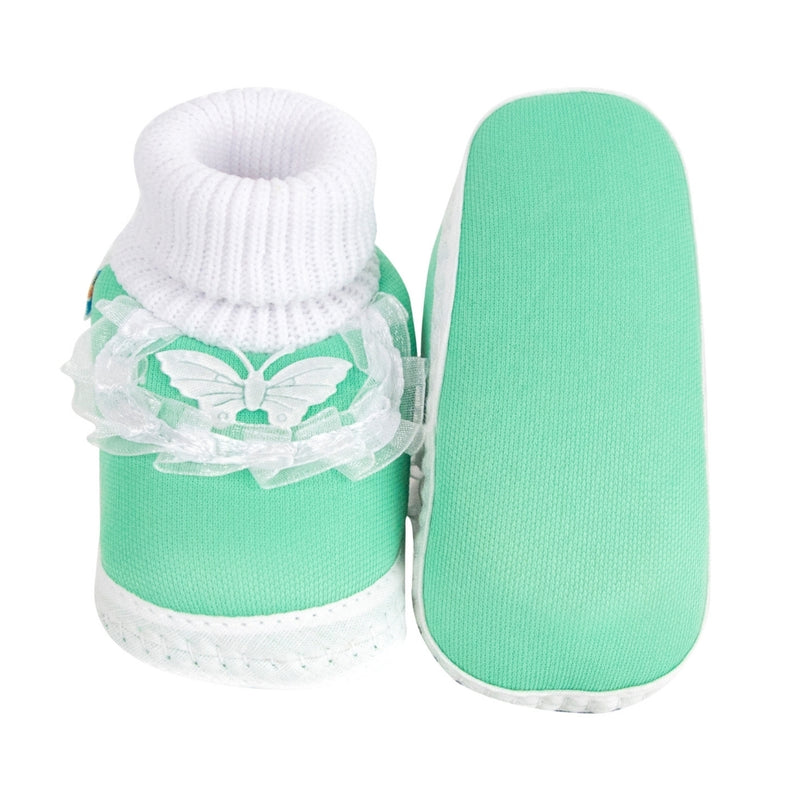 6 To 12 Month Baby Boys & Girls Cotton Pre-Walker Butterfly Frill Booties (Green)-BT42