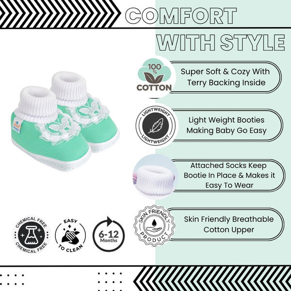 6 To 12 Month Baby Boys & Girls Cotton Pre-Walker Butterfly Frill Booties (Green)-BT42