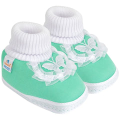 6 To 12 Month Baby Boys & Girls Cotton Pre-Walker Butterfly Frill Booties (Green)-BT42