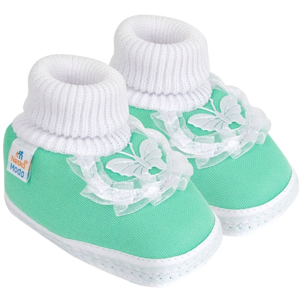 6 To 12 Month Baby Boys & Girls Cotton Pre-Walker Butterfly Frill Booties (Green)-BT42