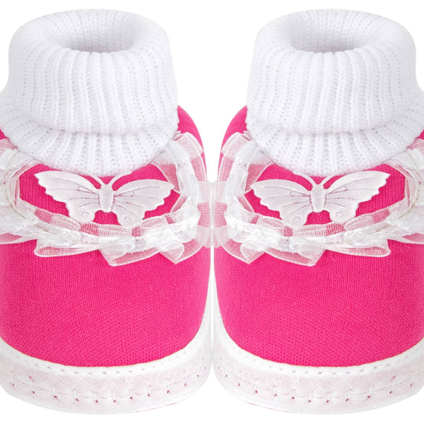 6 To 12 Months Baby Girls & Baby Boys Soft Cotton Butterfly Frill Booties (White, Pink)-BT43