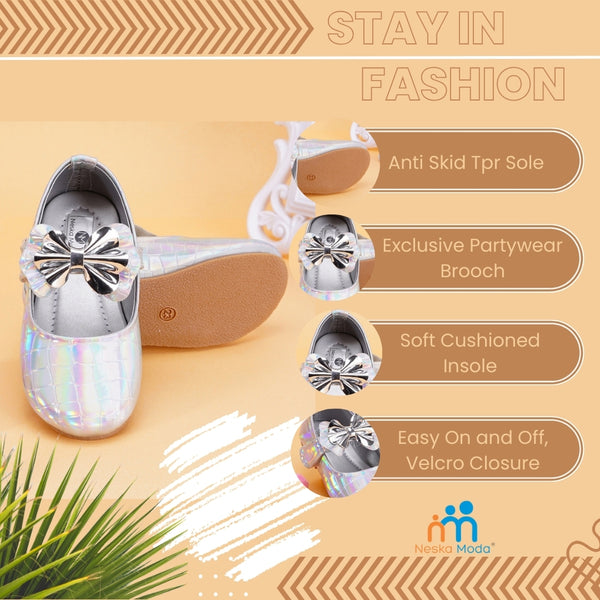 Neska Moda 12 to 18 Months Girls Synthetic Leather Ballerinas (Silver)