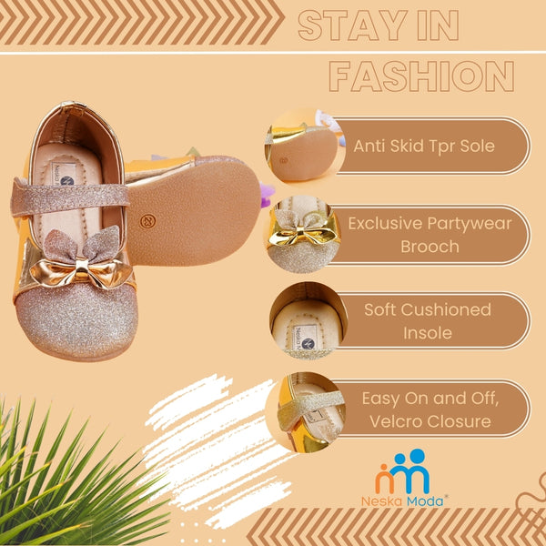 Neska Moda 12 to 18 Months Girls Synthetic Leather Ballerinas (Gold)