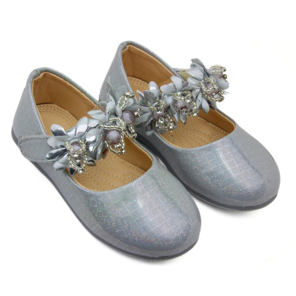 Neska Moda Synthetic Leather Ballerinas for Girls (Silver)