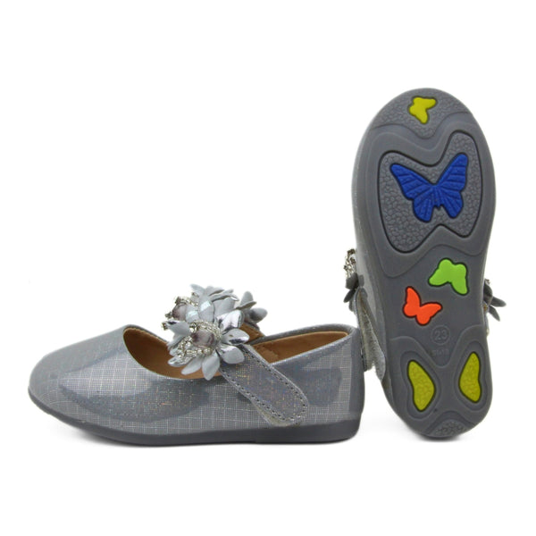 Neska Moda Synthetic Leather Ballerinas for Girls (Silver)