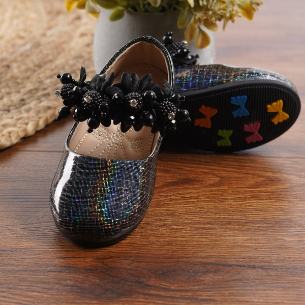 Neska Moda Girls Synthetic Leather Velcro Ballerinas/Belly Sandal (Black)
