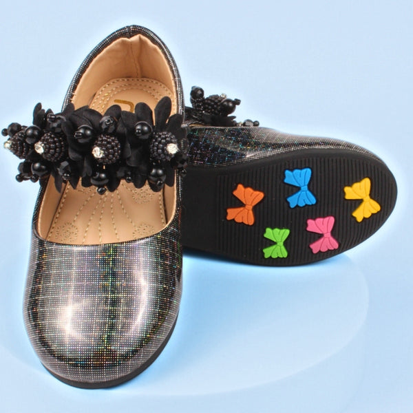 Neska Moda Girls Synthetic Leather Velcro Ballerinas/Belly Sandal (Black)