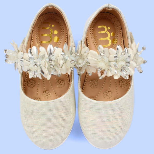 Neska Moda Girls Synthetic Leather Velcro Ballerinas/Belly Sandal (White)
