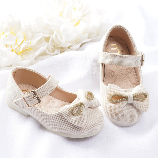 Neska Moda Girls Synthetic Leather Hook & Loop Ballerinas/Belly Sandal (Gold)