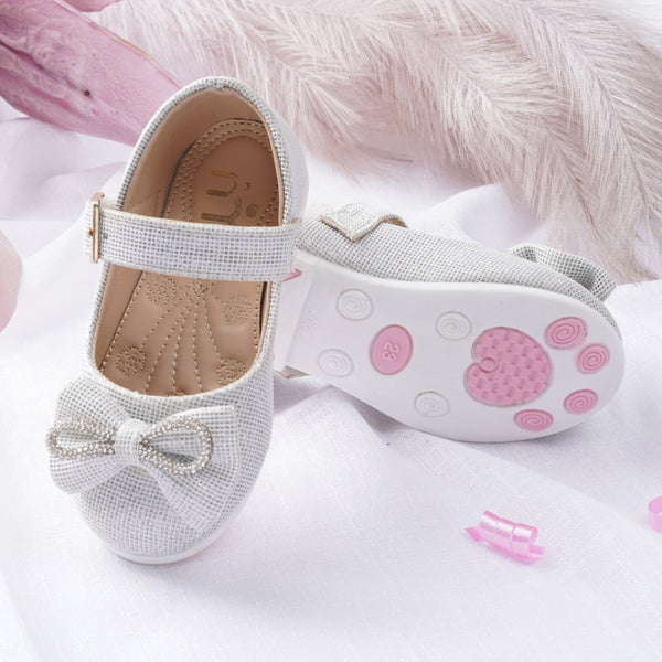 Neska Moda Girls Synthetic Leather Hook & Loop Ballerinas/Belly Sandal (Silver)