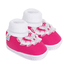 6 To 12 Months Baby Girls & Baby Boys Soft Cotton Butterfly Frill Booties (White, Pink)-BT43