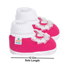 6 To 12 Months Baby Girls & Baby Boys Soft Cotton Butterfly Frill Booties (White, Pink)-BT43