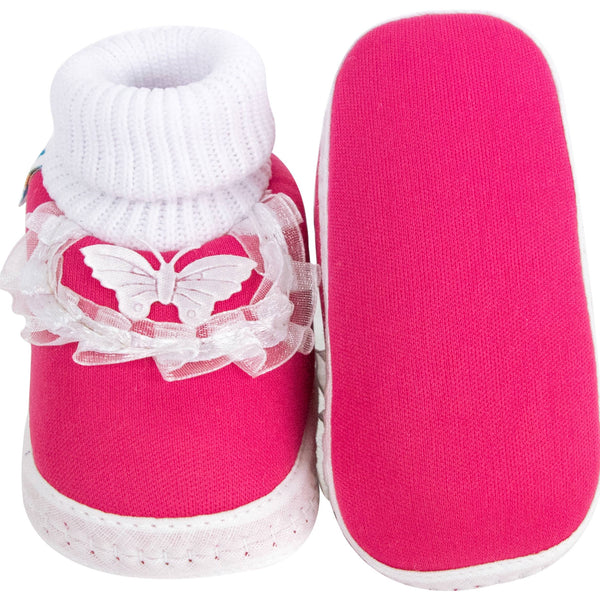6 To 12 Months Baby Girls & Baby Boys Soft Cotton Butterfly Frill Booties (White, Pink)-BT43