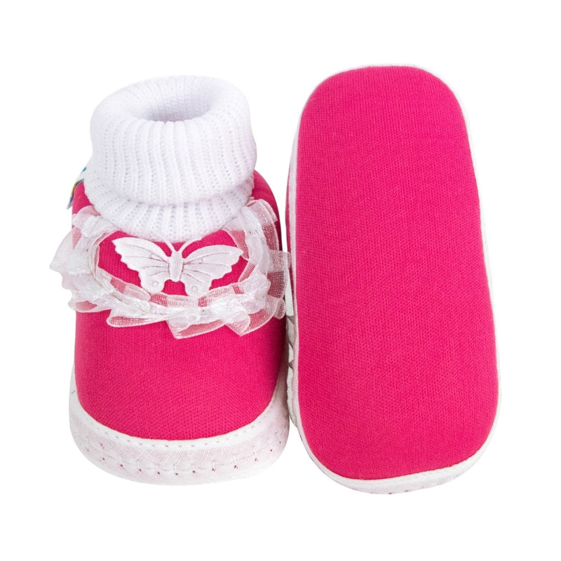 6 To 12 Months Baby Girls & Baby Boys Soft Cotton Butterfly Frill Booties (White, Pink)-BT43