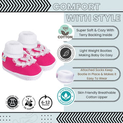 6 To 12 Months Baby Girls & Baby Boys Soft Cotton Butterfly Frill Booties (White, Pink)-BT43