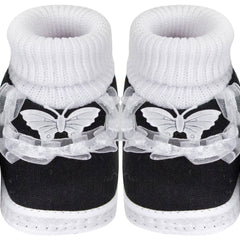 6 To 12 Months Baby Girls & Baby Boys Soft Cotton Cute Butterfly Frill Booties (Black)-BT44