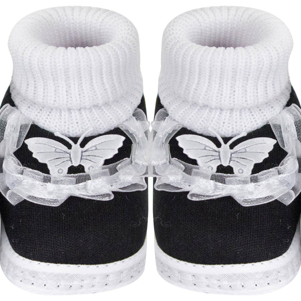 6 To 12 Months Baby Girls & Baby Boys Soft Cotton Cute Butterfly Frill Booties (Black)-BT44