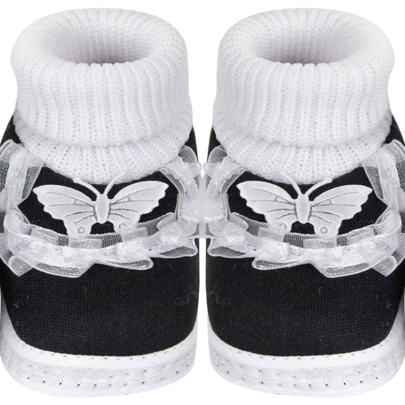 6 To 12 Months Baby Girls & Baby Boys Soft Cotton Cute Butterfly Frill Booties (Black)-BT44