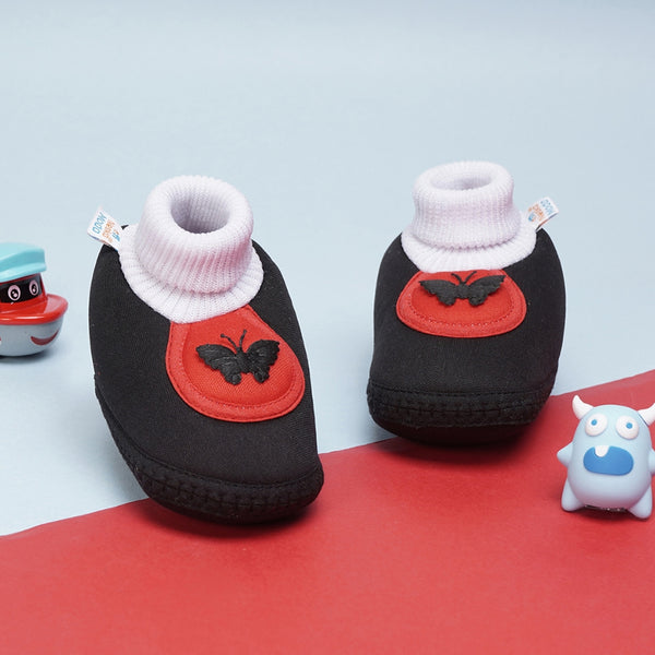6 To 12 Months Baby Girls & Baby Boys Soft Cotton Cute Butterfly Booties (Black,Red)-BT4411