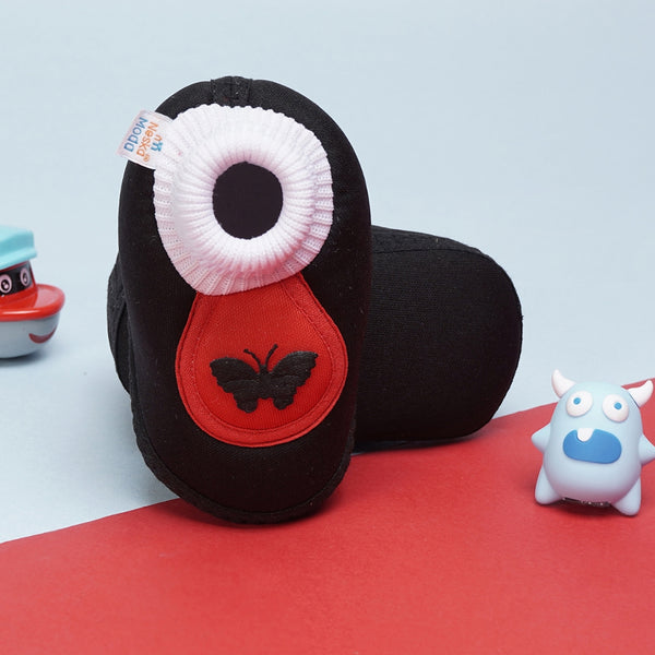 6 To 12 Months Baby Girls & Baby Boys Soft Cotton Cute Butterfly Booties (Black,Red)-BT4411