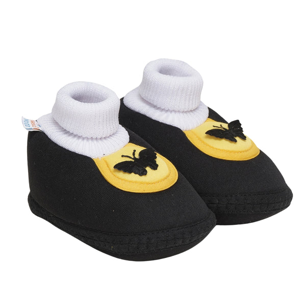 6 To 12 Months Baby Girls & Baby Boys Soft Cotton Cute Butterfly Booties (Black,Yellow)-BT4412