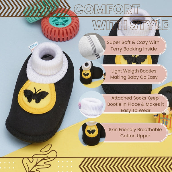 6 To 12 Months Baby Girls & Baby Boys Soft Cotton Cute Butterfly Booties (Black,Yellow)-BT4412