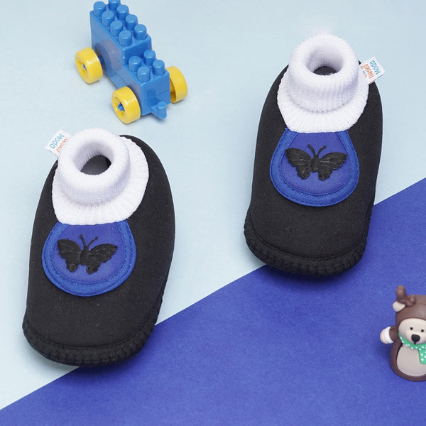 6 To 12 Months Baby Girls & Baby Boys Soft Cotton Cute Butterfly Booties (Black,Blue)-BT4413