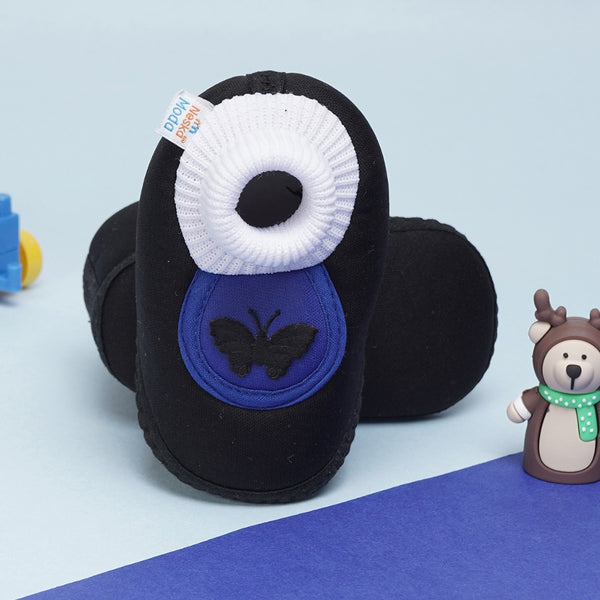 6 To 12 Months Baby Girls & Baby Boys Soft Cotton Cute Butterfly Booties (Black,Blue)-BT4413