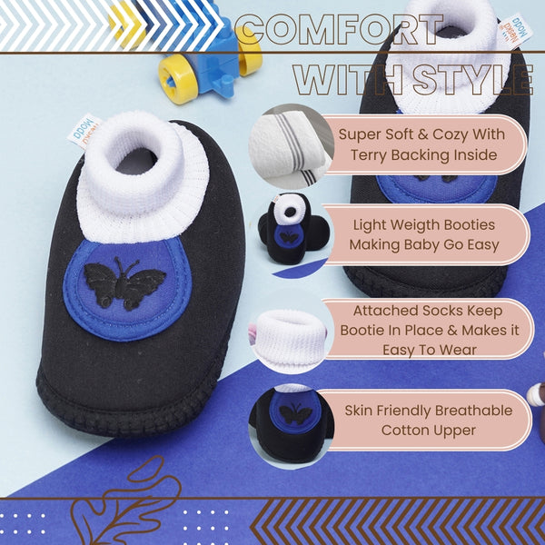 6 To 12 Months Baby Girls & Baby Boys Soft Cotton Cute Butterfly Booties (Black,Blue)-BT4413