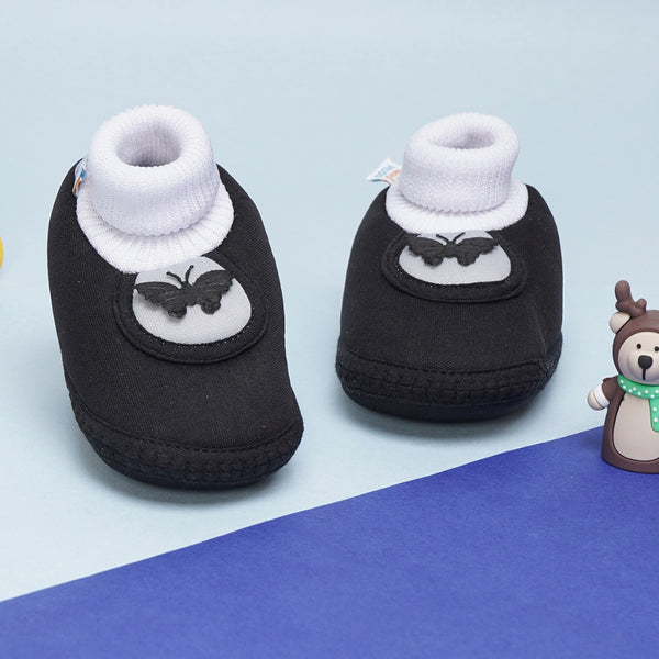 6 To 12 Months Baby Girls & Baby Boys Soft Cotton Cute Butterfly Booties (Black,Grey)-BT4414