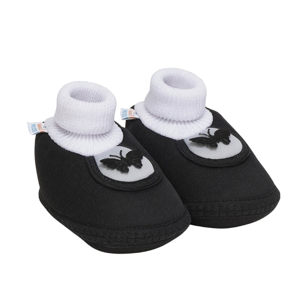 6 To 12 Months Baby Girls & Baby Boys Soft Cotton Cute Butterfly Booties (Black,Grey)-BT4414