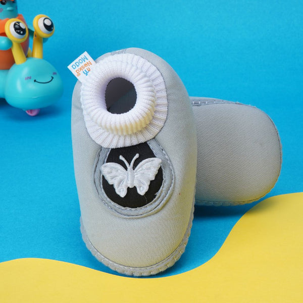 6 To 12 Months Baby Girls & Baby Boys Soft Cotton Cute Butterfly Booties (Grey,Black)-BT4415