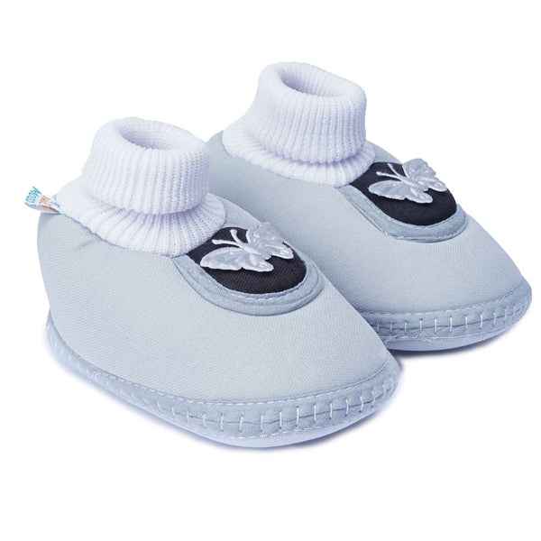 6 To 12 Months Baby Girls & Baby Boys Soft Cotton Cute Butterfly Booties (Grey,Black)-BT4415