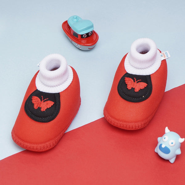 6 To 12 Months Baby Girls & Baby Boys Soft Cotton Cute Butterfly Booties (Red,Grey)-BT4418