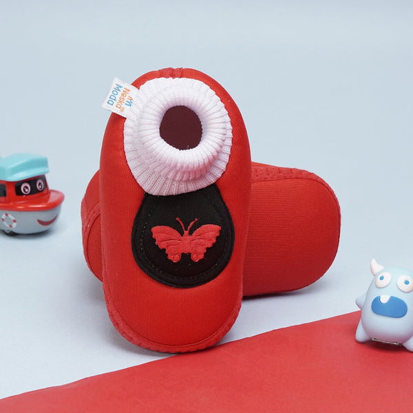 6 To 12 Months Baby Girls & Baby Boys Soft Cotton Cute Butterfly Booties (Red,Grey)-BT4418