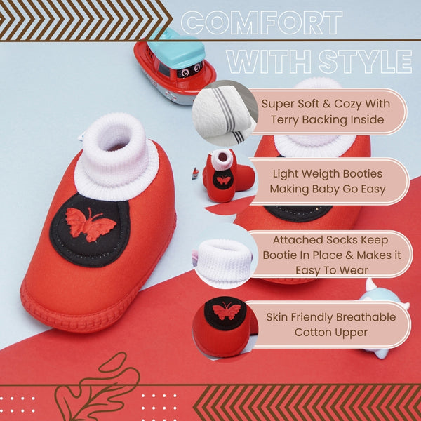 6 To 12 Months Baby Girls & Baby Boys Soft Cotton Cute Butterfly Booties (Red,Grey)-BT4418