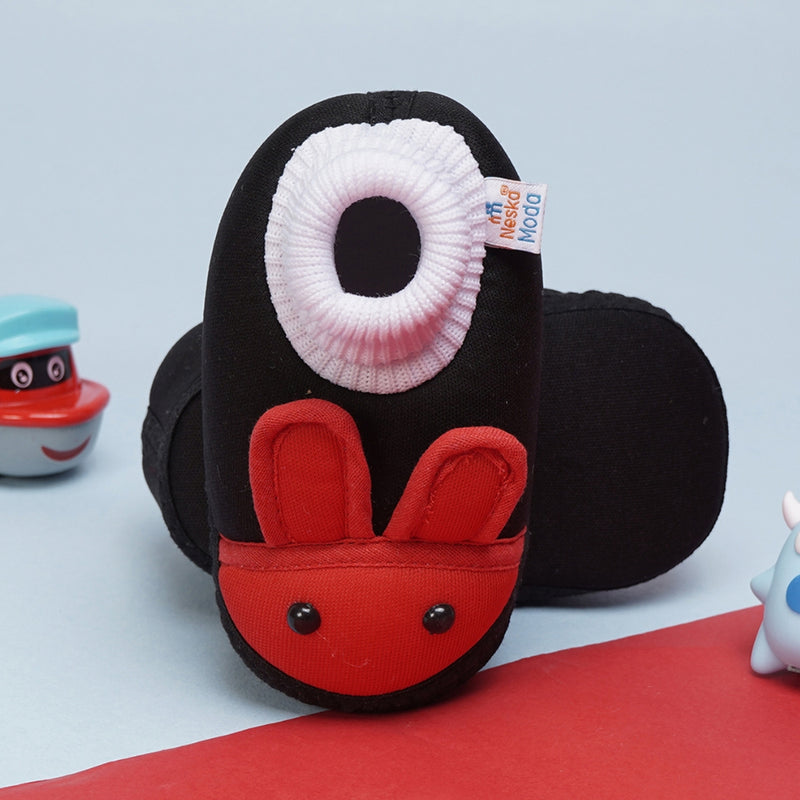 6 To 12 Months Baby Boys & Baby Girls Cute Soft Cotton Pre-Walker Rabbit Face Booties (Black,Red)-BT4419