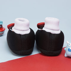 6 To 12 Months Baby Boys & Baby Girls Cute Soft Cotton Pre-Walker Rabbit Face Booties (Black,Red)-BT4419