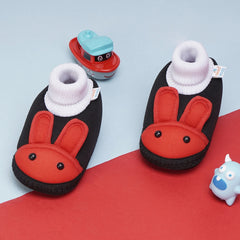 6 To 12 Months Baby Boys & Baby Girls Cute Soft Cotton Pre-Walker Rabbit Face Booties (Black,Red)-BT4419